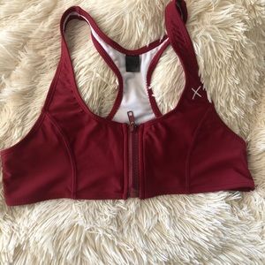 boutine LA burgundy racerback front zip bikini top